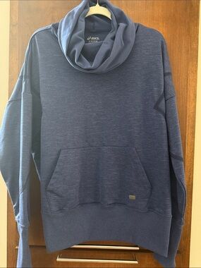 Asics Navy Blue Cowl Neck Pullover Hoodie